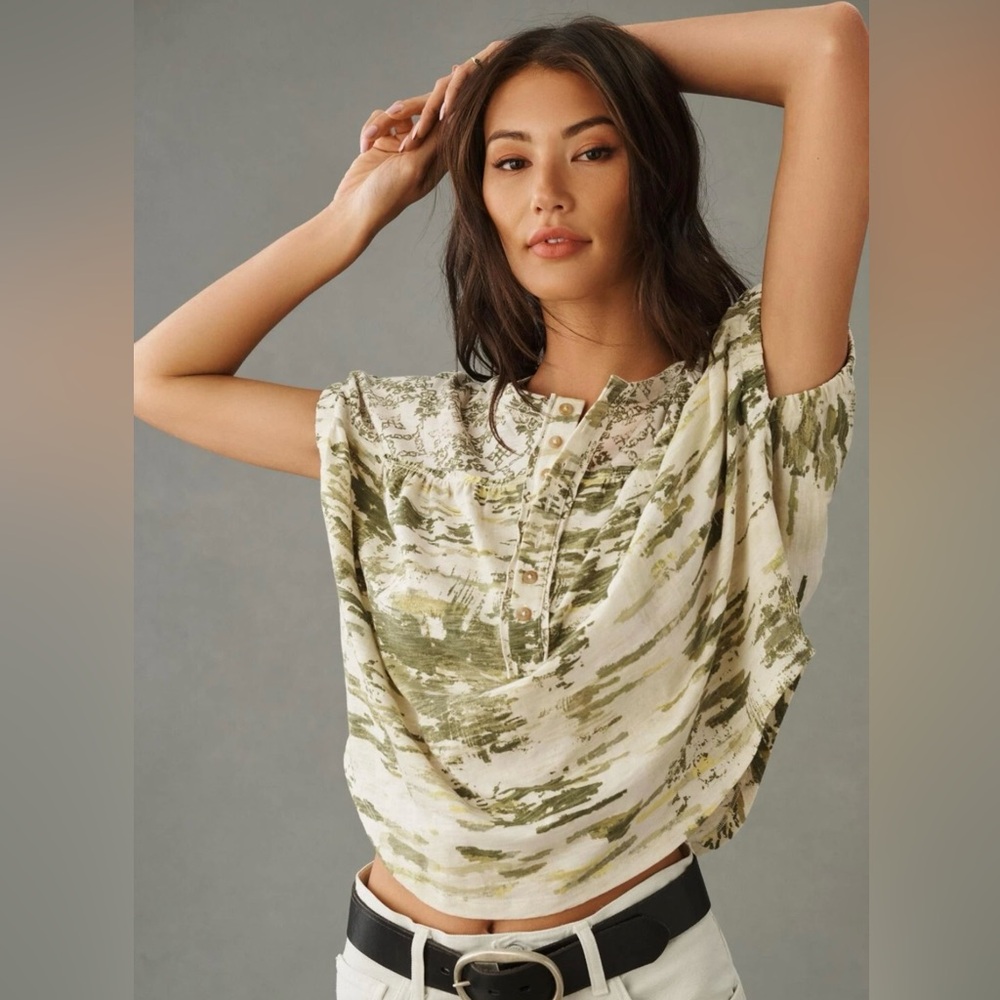 Anthropologie Pilcro Women's Ruched Henley Tee
